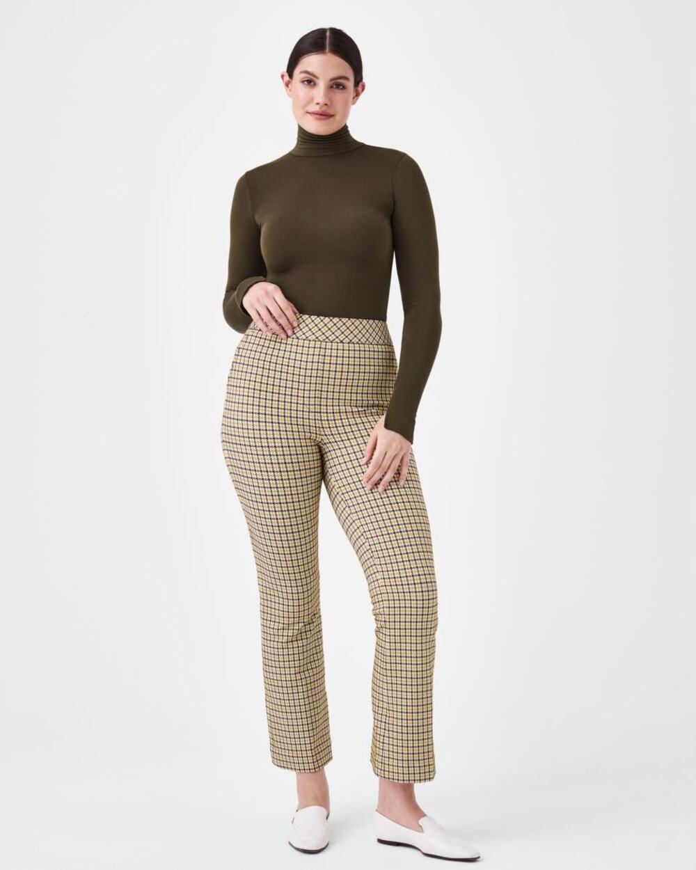 Spanx Dijon Houndstooth Perfect Pant Kick Flare Stretch Pants L Academia Preppy